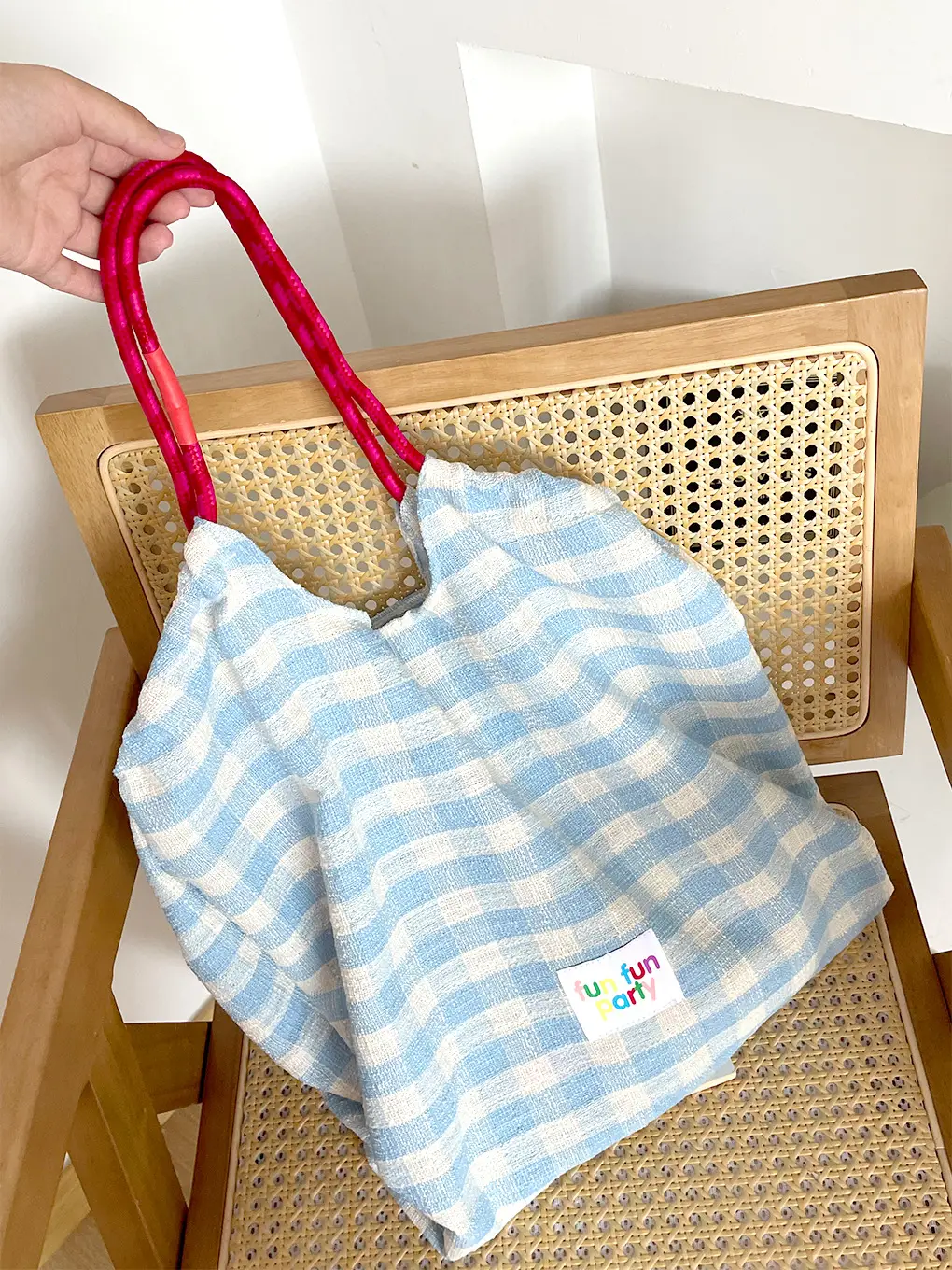 Pink Plaid Drawstring Shoulder Bag Large Capacity - Image 2