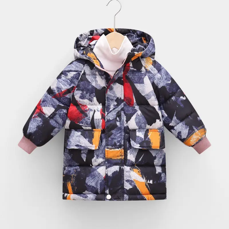 New Hooded Cotton Coat for Kids Mid Length Patterned - Image 9