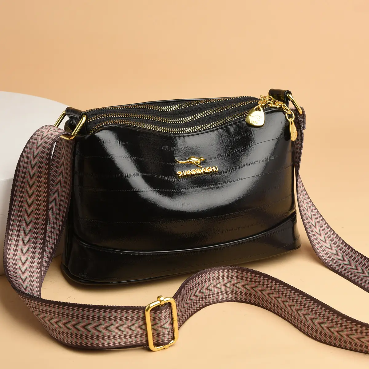 Black Women's Multi-Compartment Shoulder Crossbody Bag - Image 5