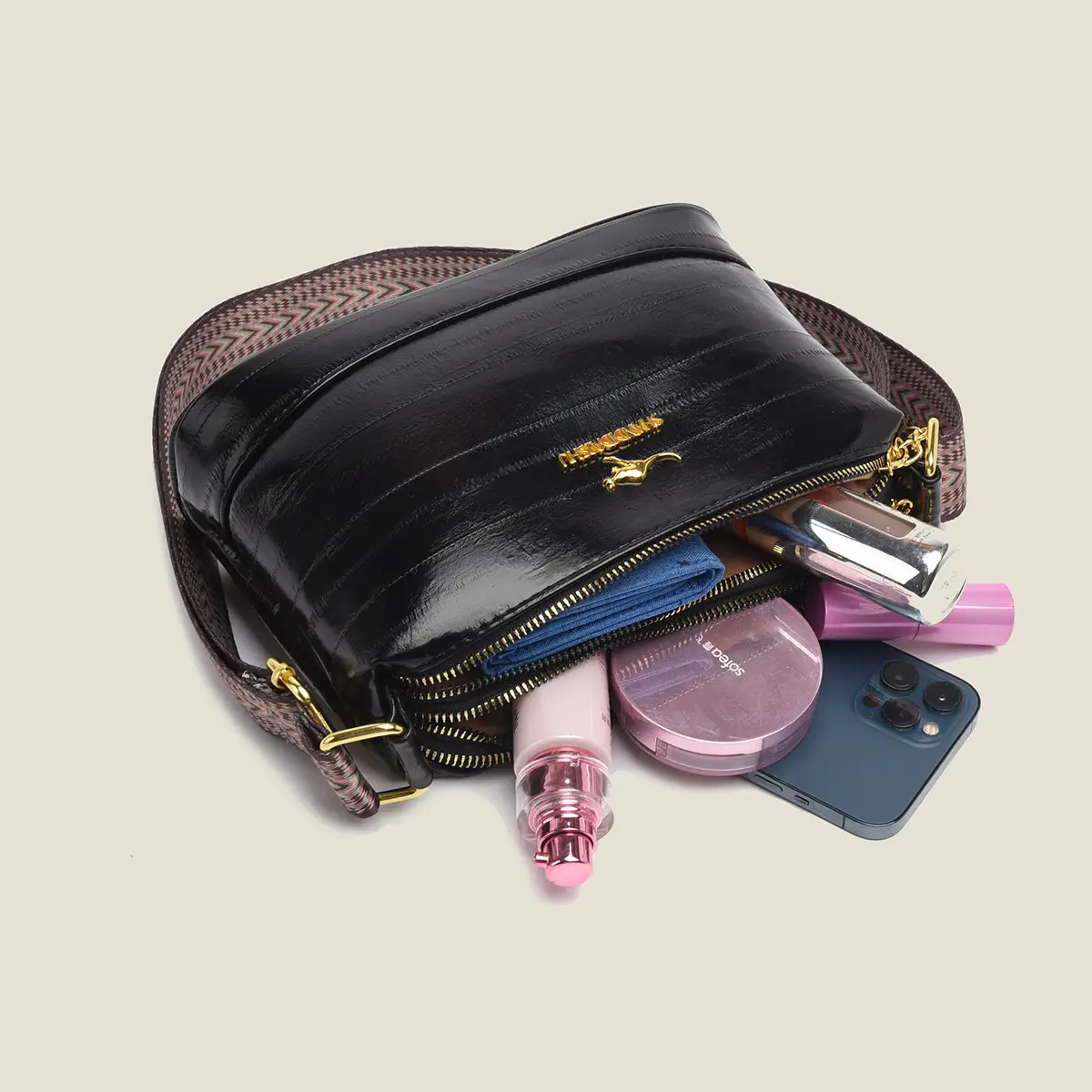 Black Women's Multi-Compartment Shoulder Crossbody Bag - Image 7