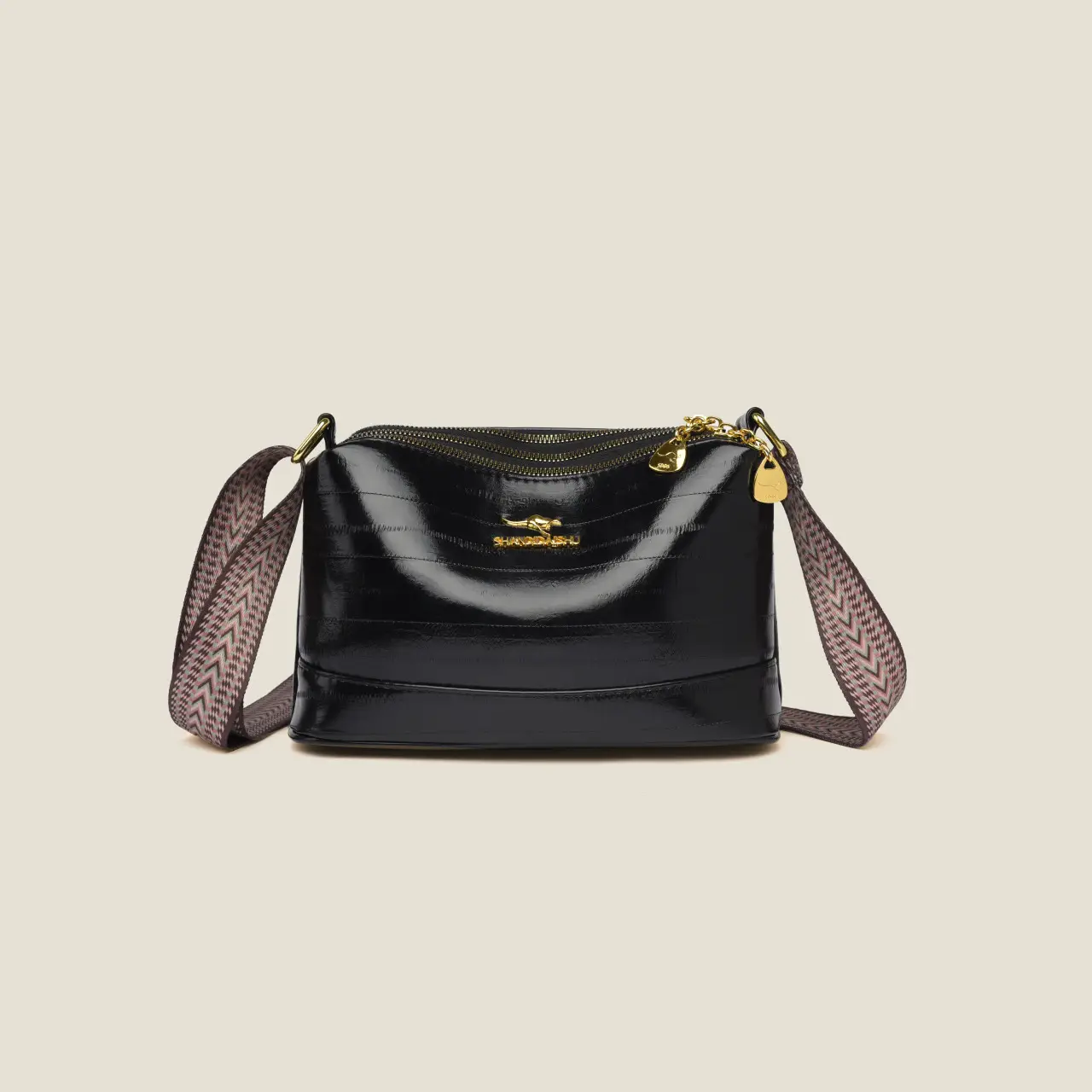 Black Women's Multi-Compartment Shoulder Crossbody Bag - Image 8