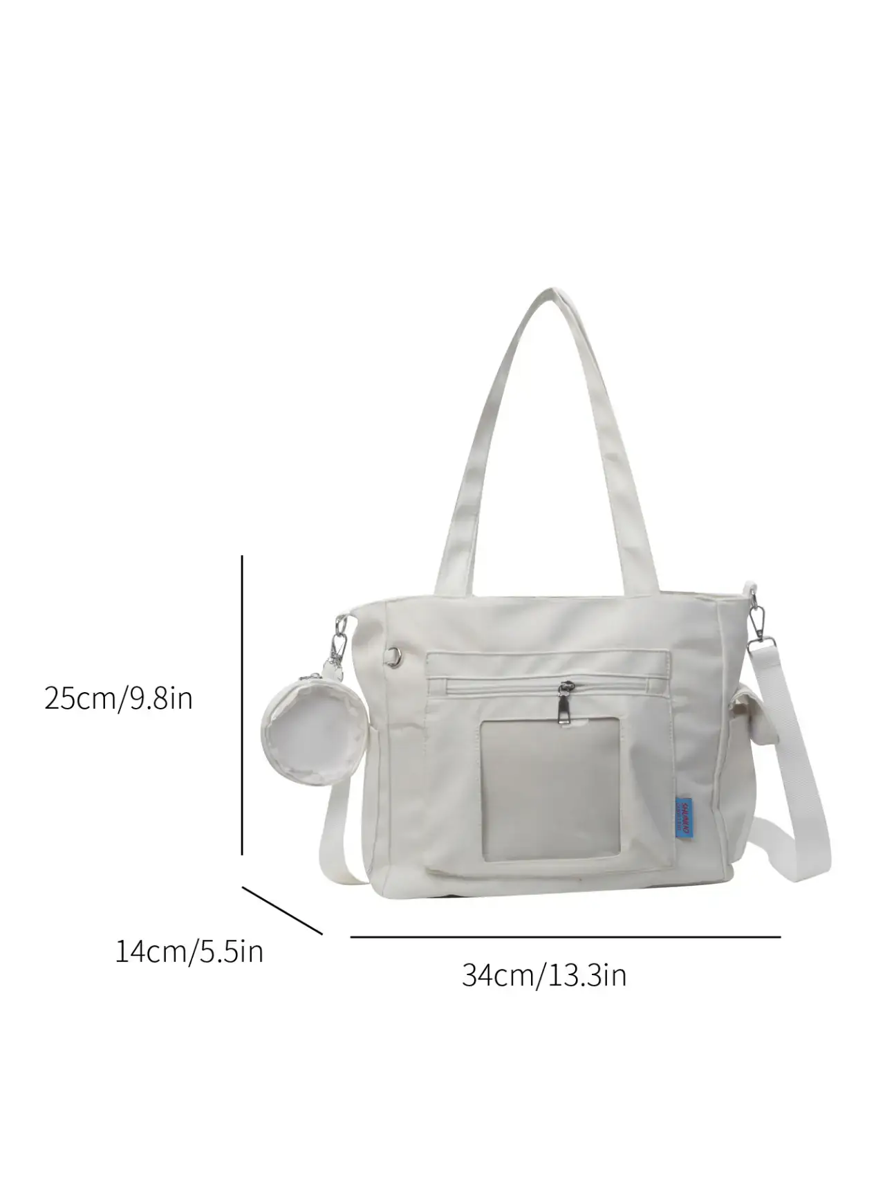 Women's Large Capacity Tan Tote Bag with Transparent Pocket - Image 10