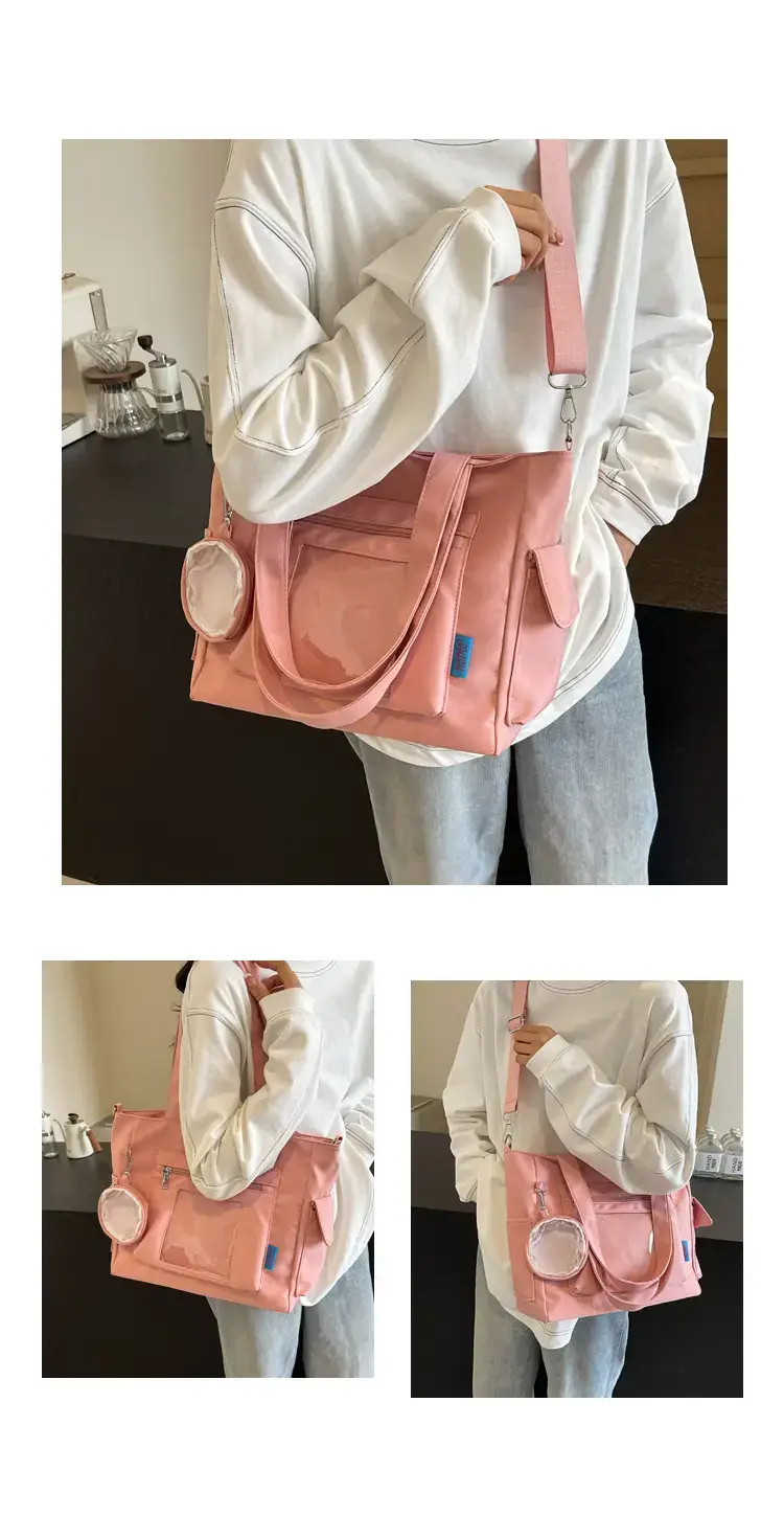 Women's Large Capacity Tan Tote Bag with Transparent Pocket — feature 12