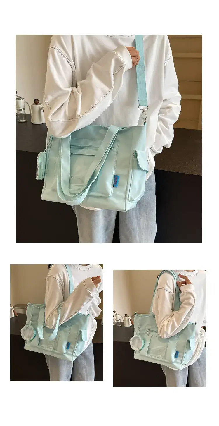 Women's Large Capacity Tan Tote Bag with Transparent Pocket — feature 14