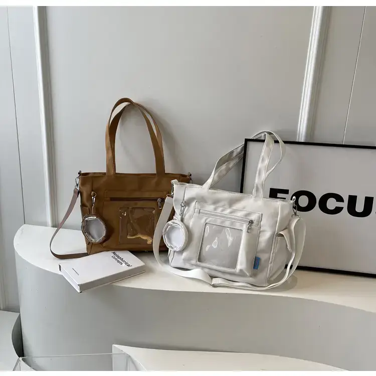 Women's Large Capacity Tan Tote Bag with Transparent Pocket — feature 16