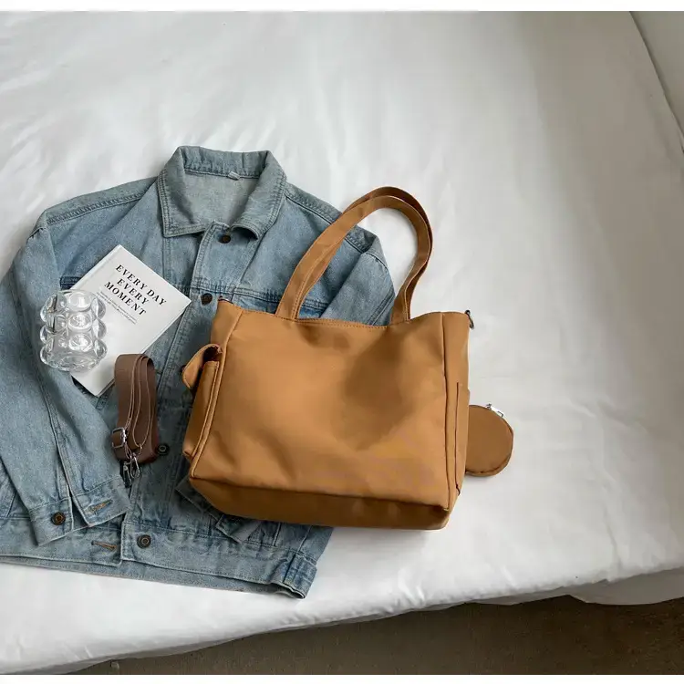 Women's Large Capacity Tan Tote Bag with Transparent Pocket — feature 22