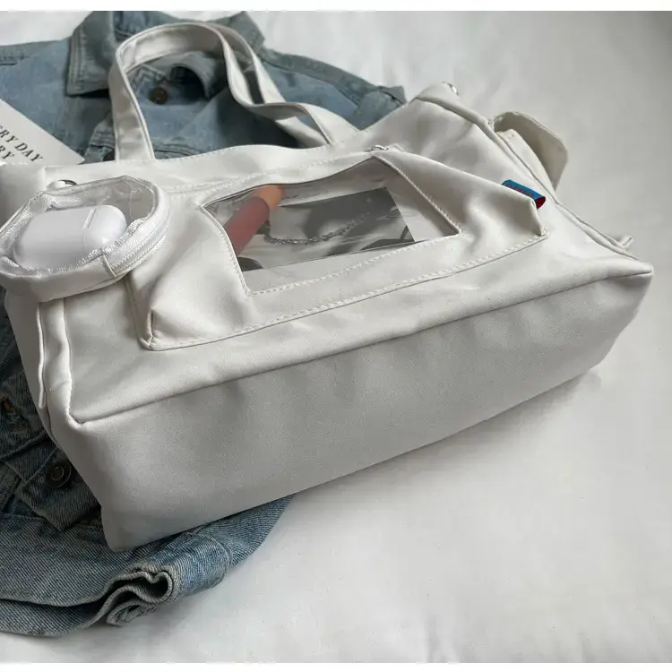 Women's Large Capacity Tan Tote Bag with Transparent Pocket — feature 27