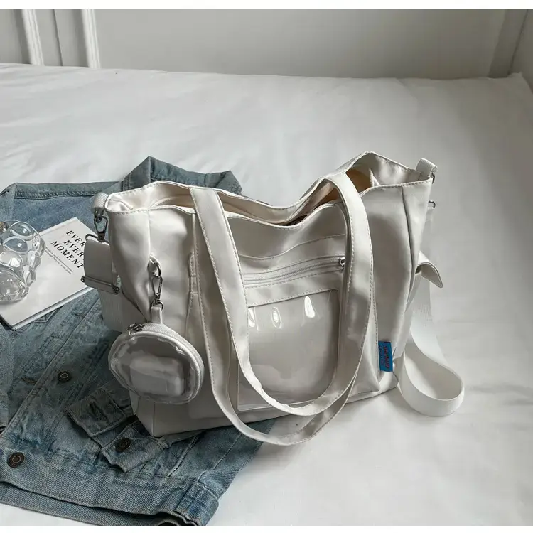 Women's Large Capacity Tan Tote Bag with Transparent Pocket — feature 35