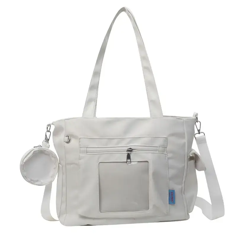 Women's Large Capacity Tan Tote Bag with Transparent Pocket - Image 2