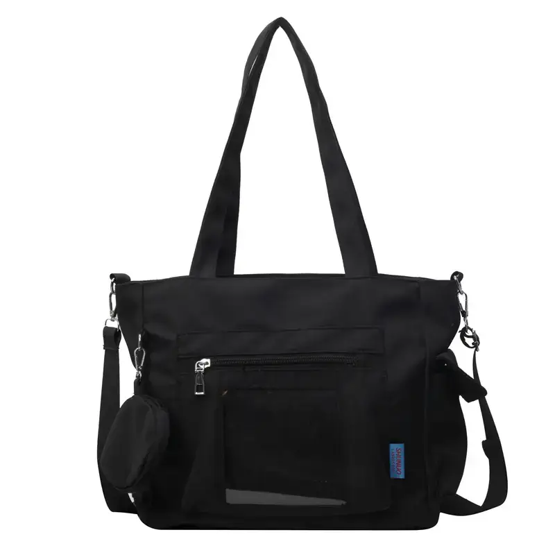 Women's Large Capacity Tan Tote Bag with Transparent Pocket - Image 3