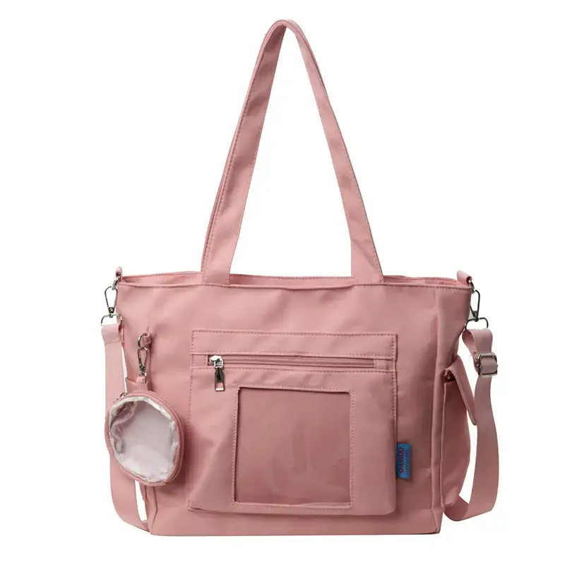 Women's Large Capacity Tan Tote Bag with Transparent Pocket - Image 5