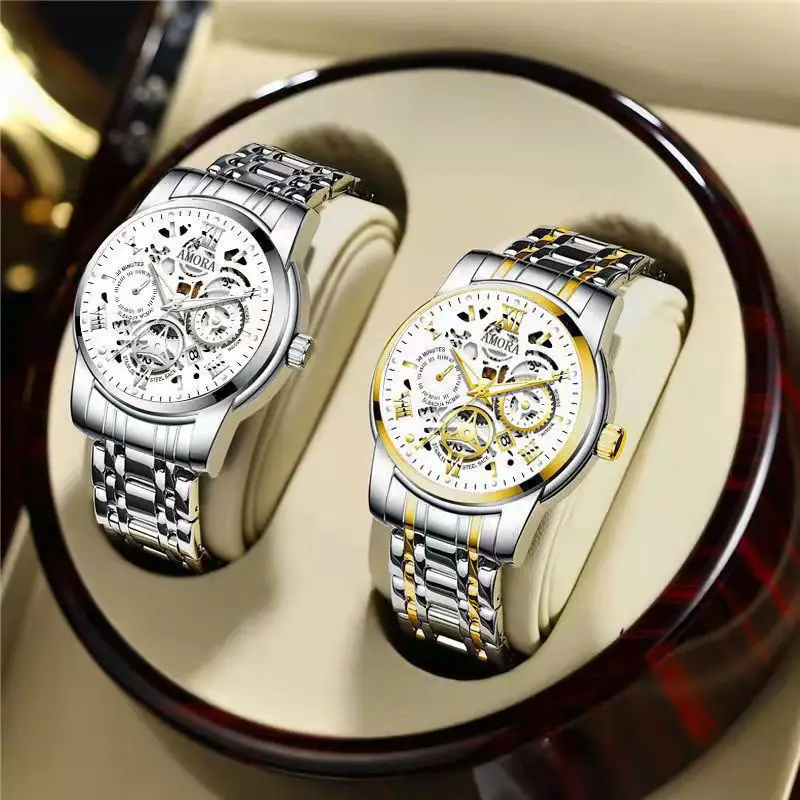 Men's Waterproof Luminous Skeleton Watch Gold Black — feature 17