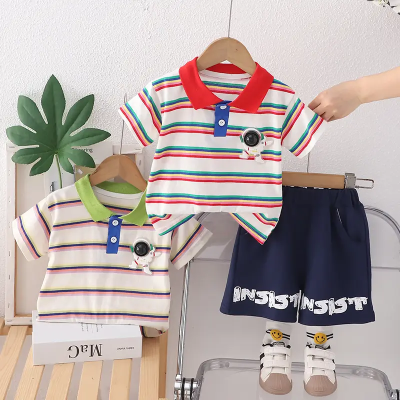Children's Cotton Polo Shirt & Shorts 2024 Summer Set - Image 3
