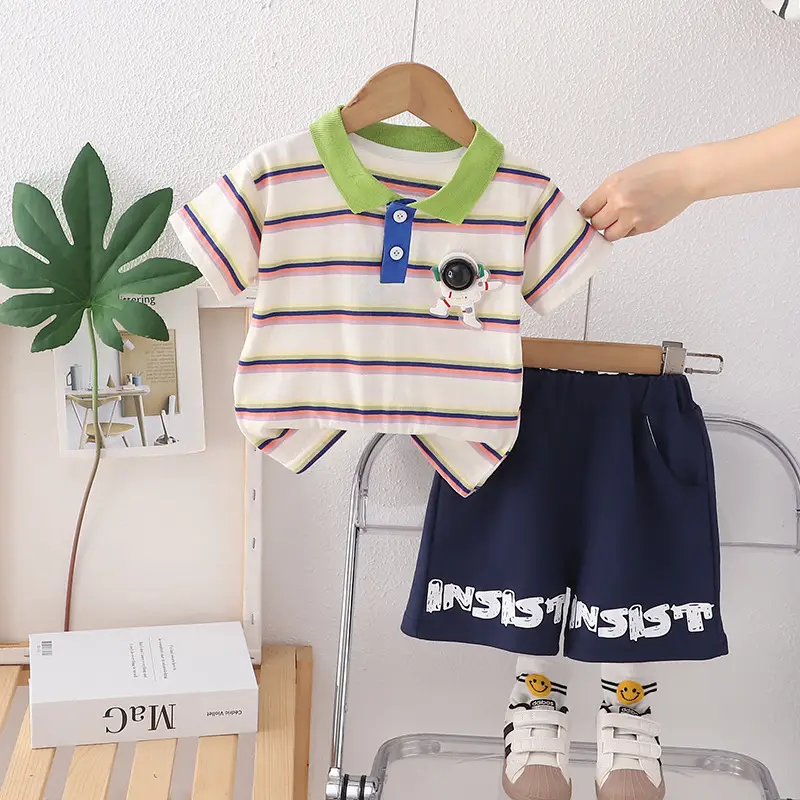 Children's Cotton Polo Shirt & Shorts 2024 Summer Set - Image 2