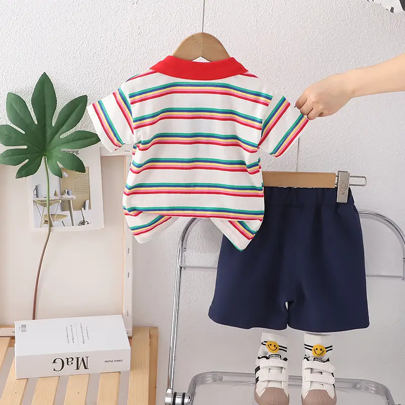 Children's Cotton Polo Shirt & Shorts 2024 Summer Set - Image 4