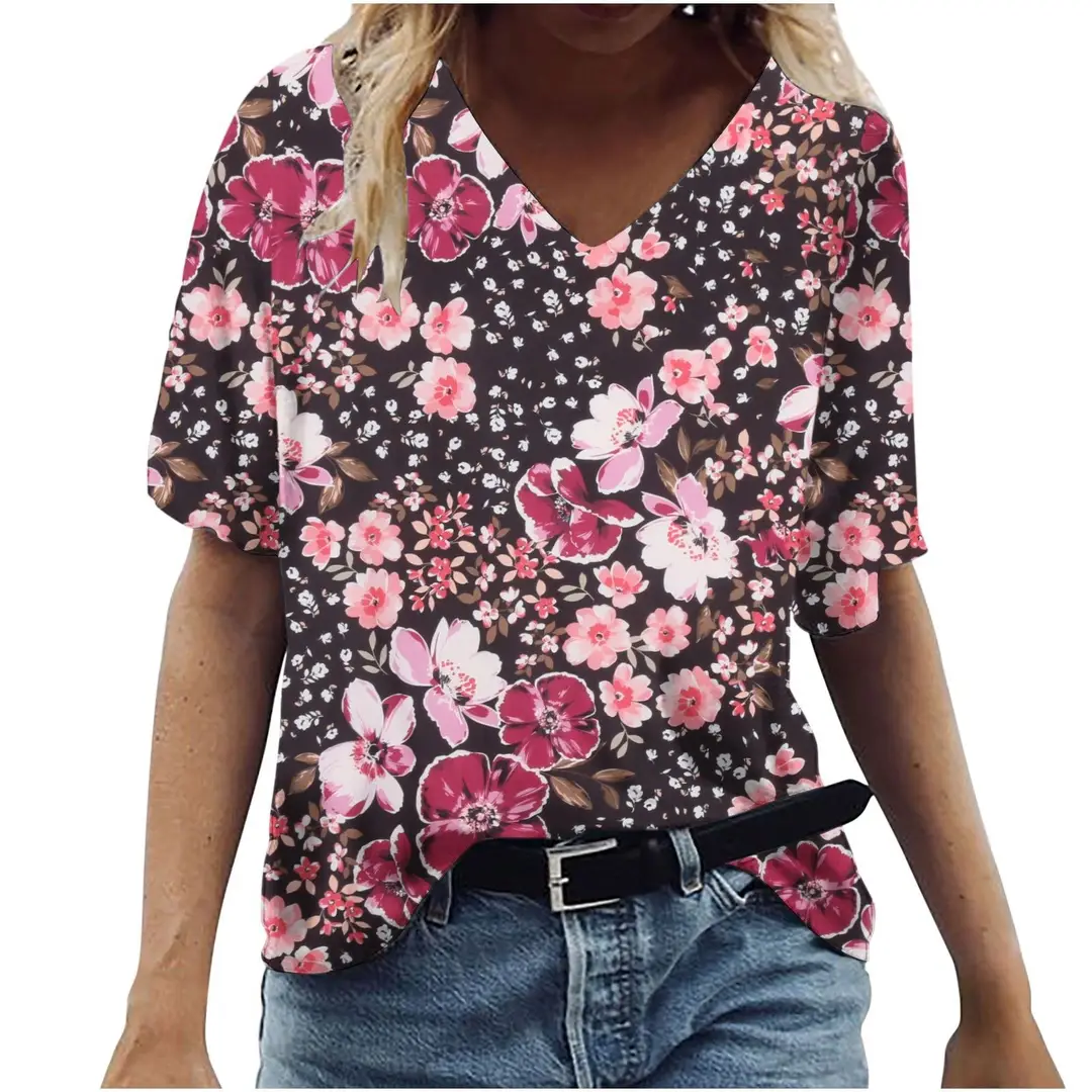 Summer Western Aztec Pattern 3D Printed T-Shirt Women's V-neck Casual T-Shirt Y2k Top Women's Super