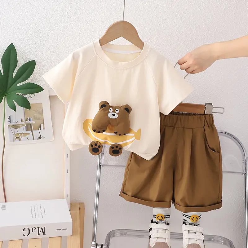Baby Short Sleeve T-Shirt & Shorts Set Cream Brown 0-5Y