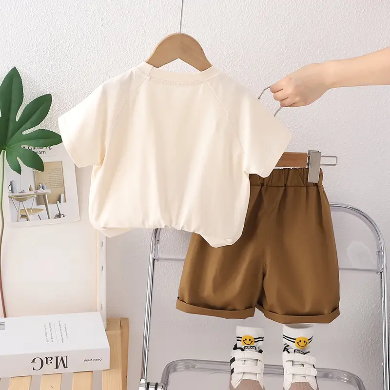 Baby Short Sleeve T-Shirt & Shorts Set Cream Brown 0-5Y