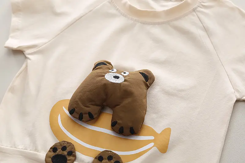 Baby Short Sleeve T-Shirt & Shorts Set Cream Brown 0-5Y — feature 6
