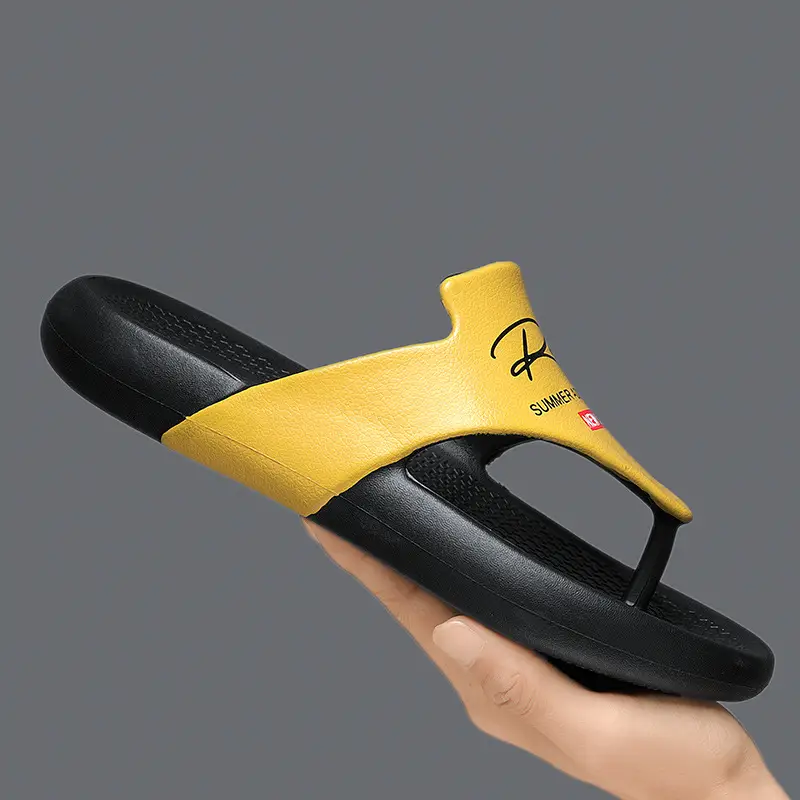 Men's Yellow Black Casual Flip-Flops Thick Sole Summer - Image 2