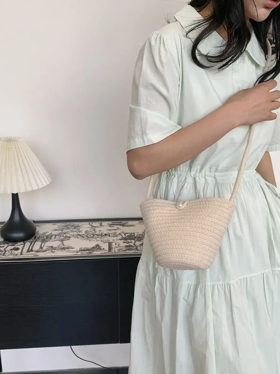 Pink Cat Ear Rattan Shoulder Bag for Women - Image 8