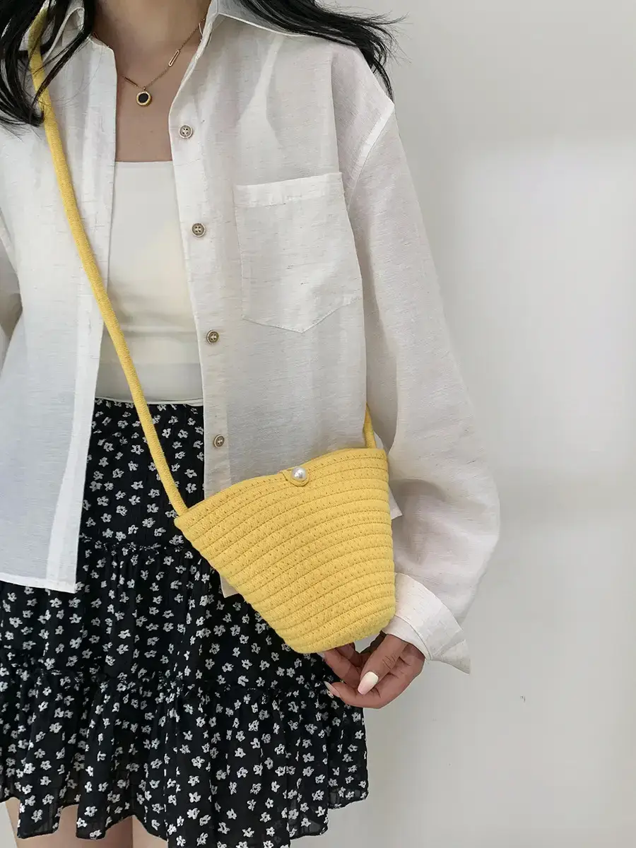 Pink Cat Ear Rattan Shoulder Bag for Women - Image 9