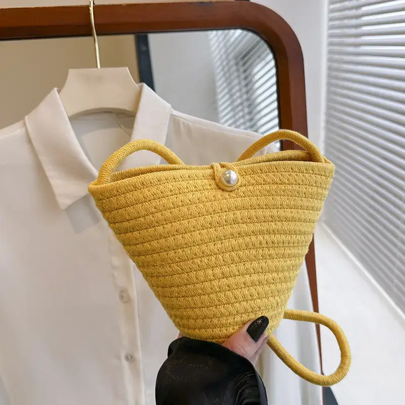 Pink Cat Ear Rattan Shoulder Bag for Women - Image 2