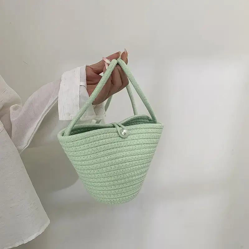 Pink Cat Ear Rattan Shoulder Bag for Women - Image 3