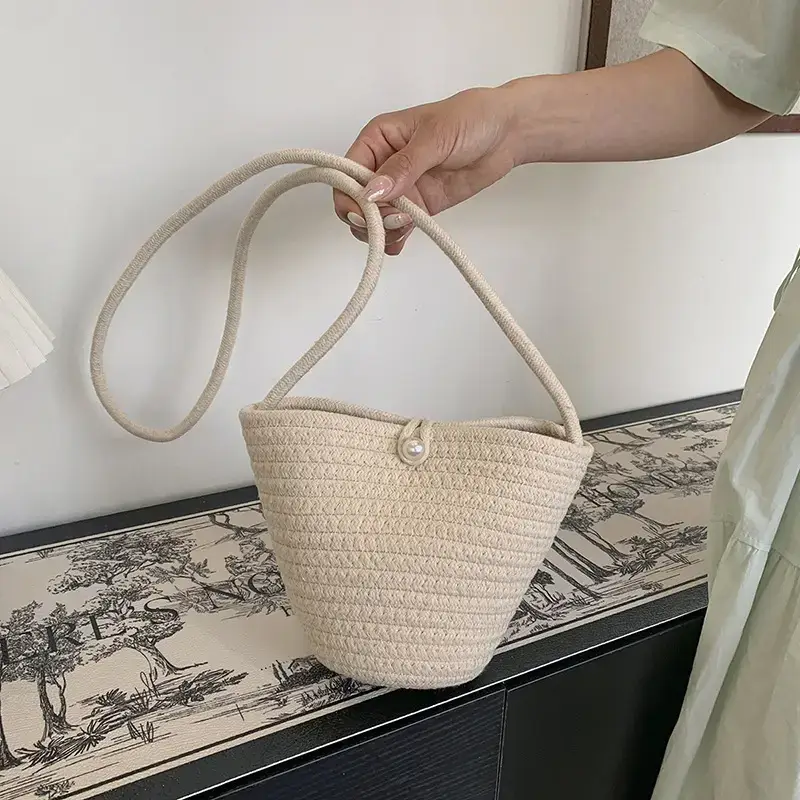 Pink Cat Ear Rattan Shoulder Bag for Women - Image 5