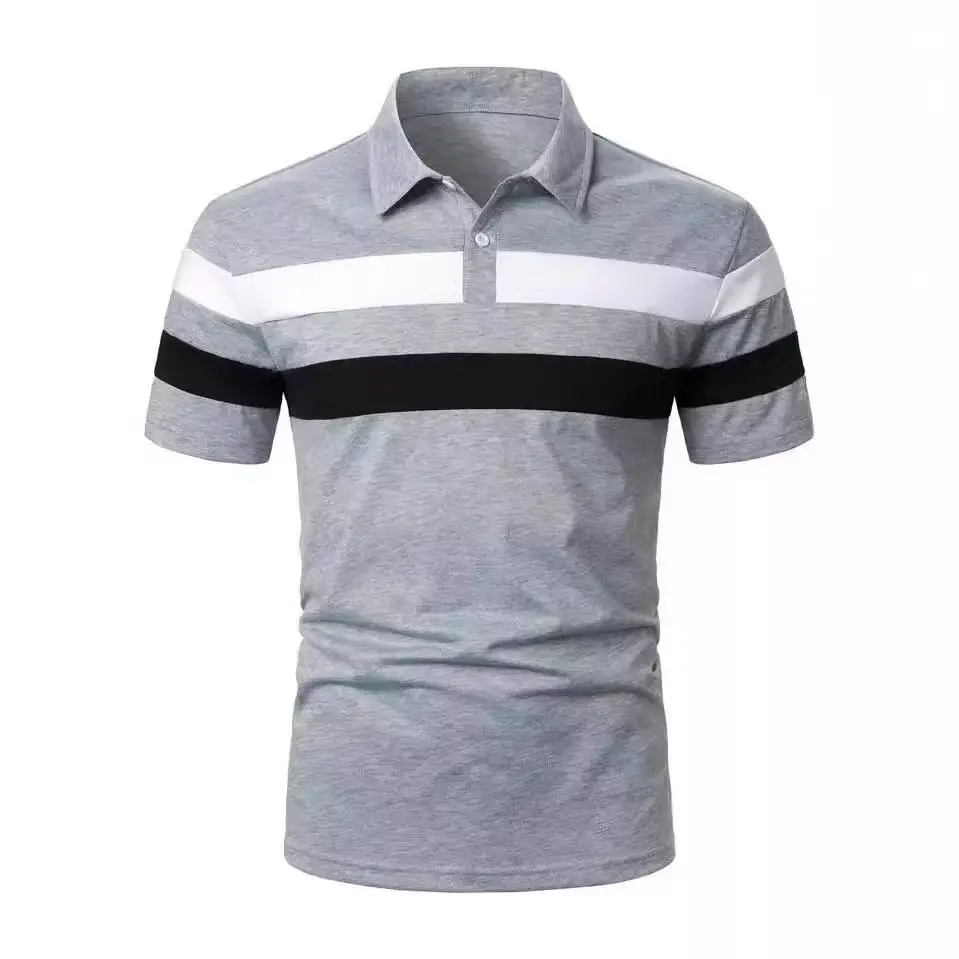 Men's 2025 Polo Shirt Black Striped Collared Short Sleeve - Image 7