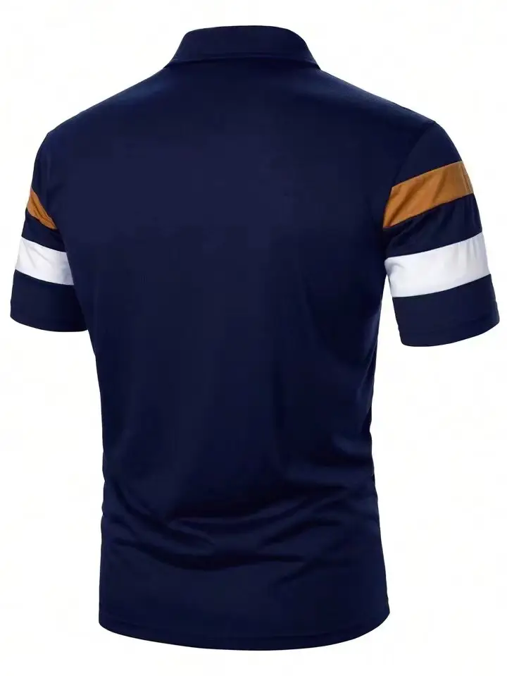 Men's 2025 Polo Shirt Black Striped Collared Short Sleeve — feature 10