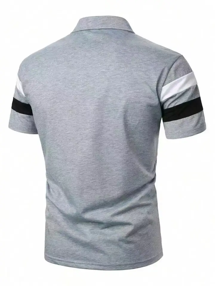 Men's 2025 Polo Shirt Black Striped Collared Short Sleeve — feature 13