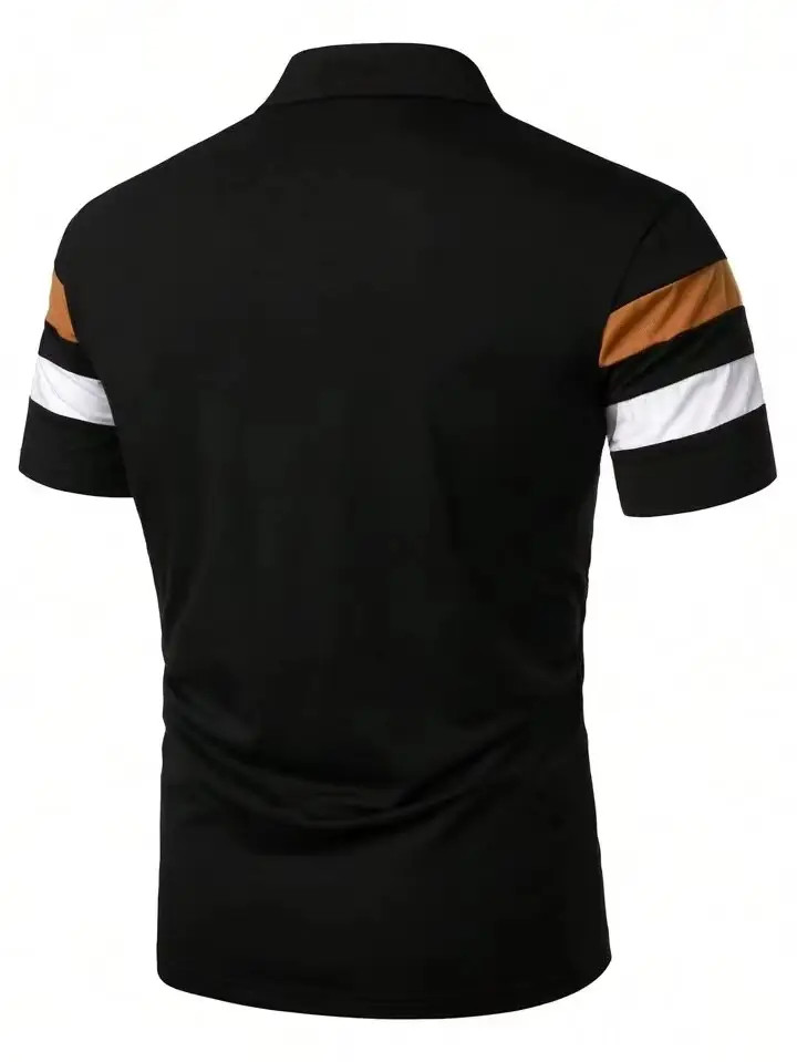 Men's 2025 Polo Shirt Black Striped Collared Short Sleeve — feature 16
