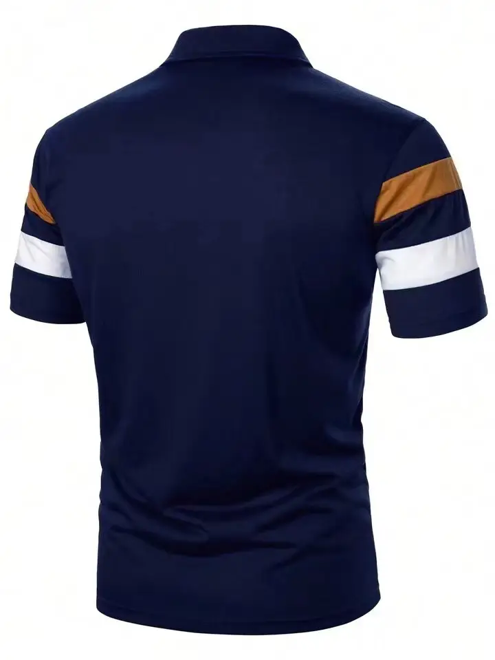 Men's 2025 Polo Shirt Black Striped Collared Short Sleeve — feature 5