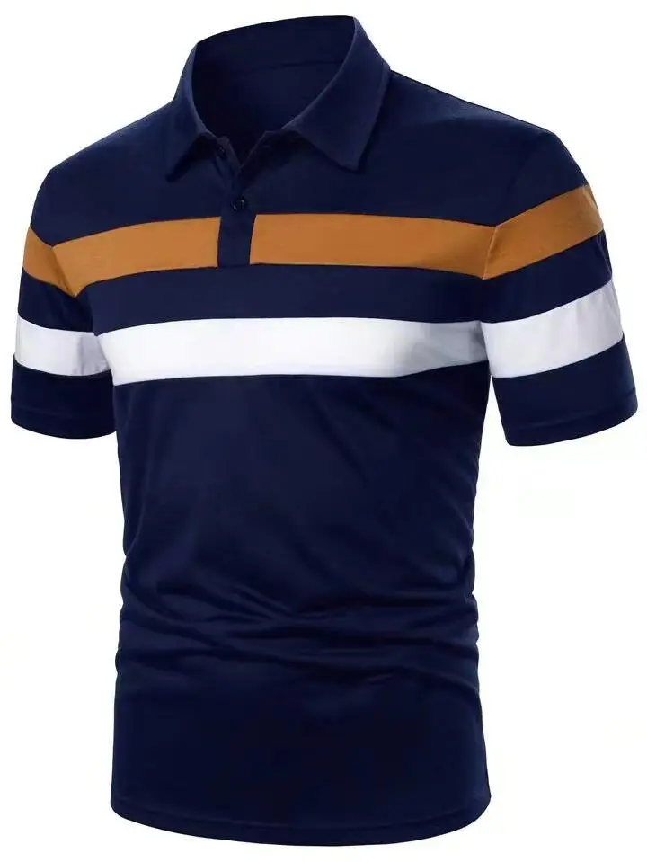Men's 2025 Polo Shirt Black Striped Collared Short Sleeve — feature 7