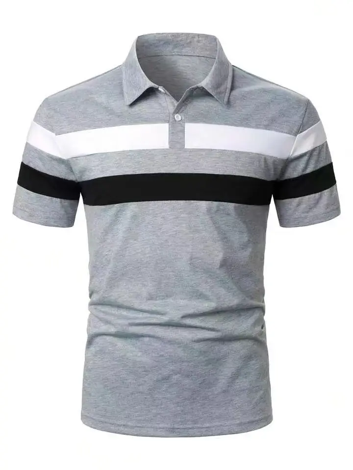 Men's 2025 Polo Shirt Black Striped Collared Short Sleeve - Image 2