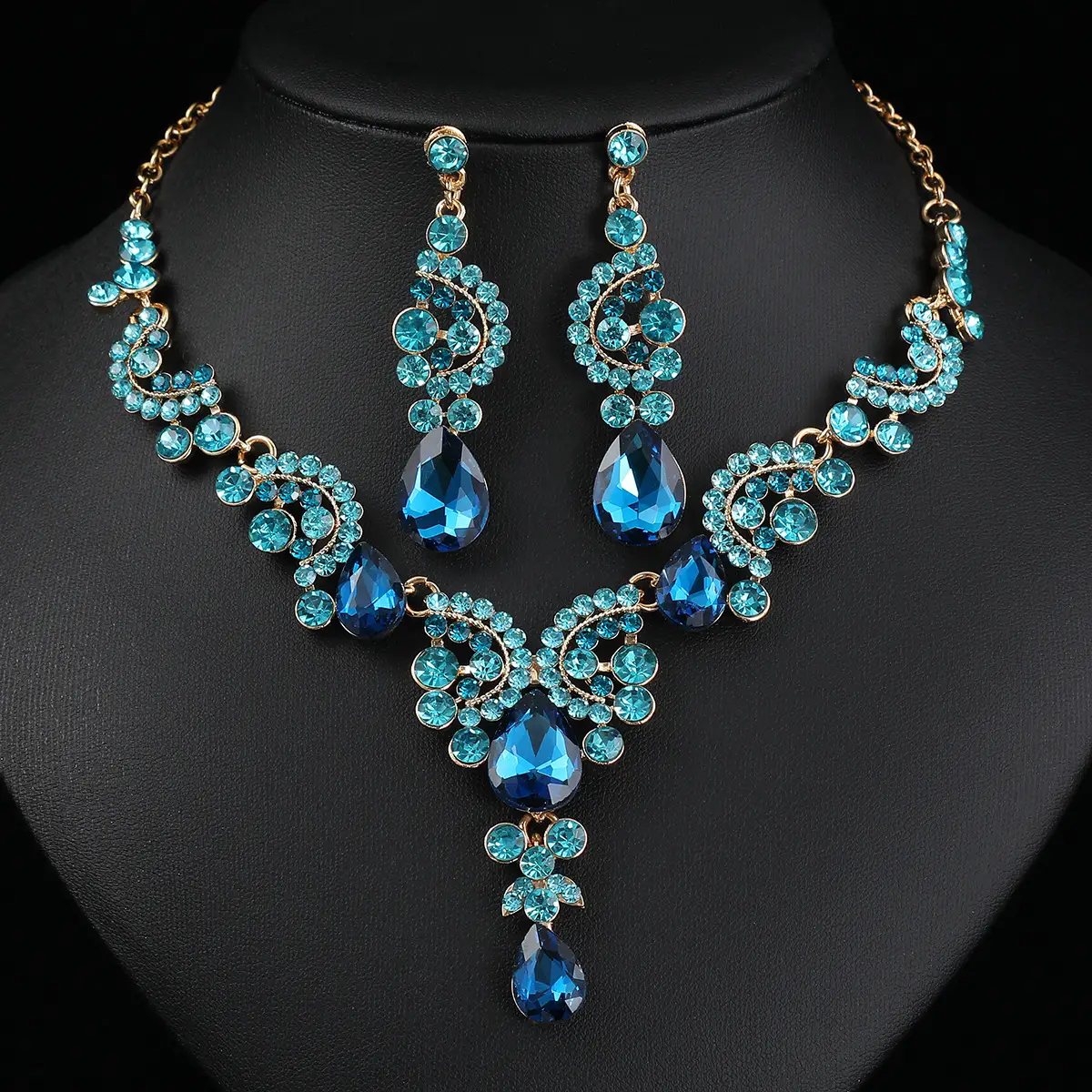 Red Multi-Color Bridal Earrings Necklace Set - Image 13