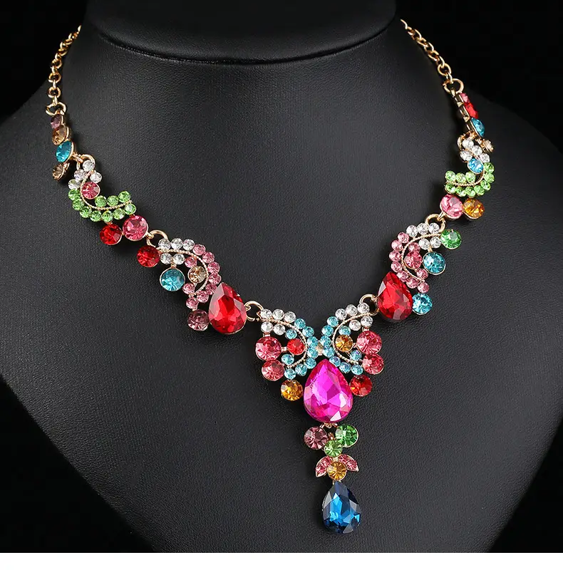 Red Multi-Color Bridal Earrings Necklace Set — feature 11