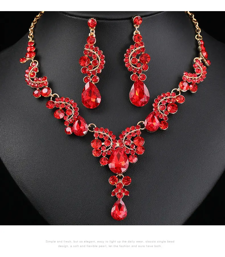 Red Multi-Color Bridal Earrings Necklace Set — feature 15
