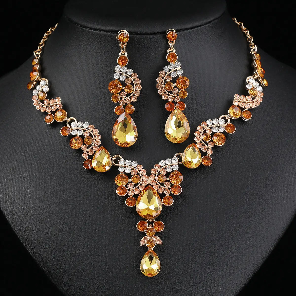 Red Multi-Color Bridal Earrings Necklace Set - Image 3