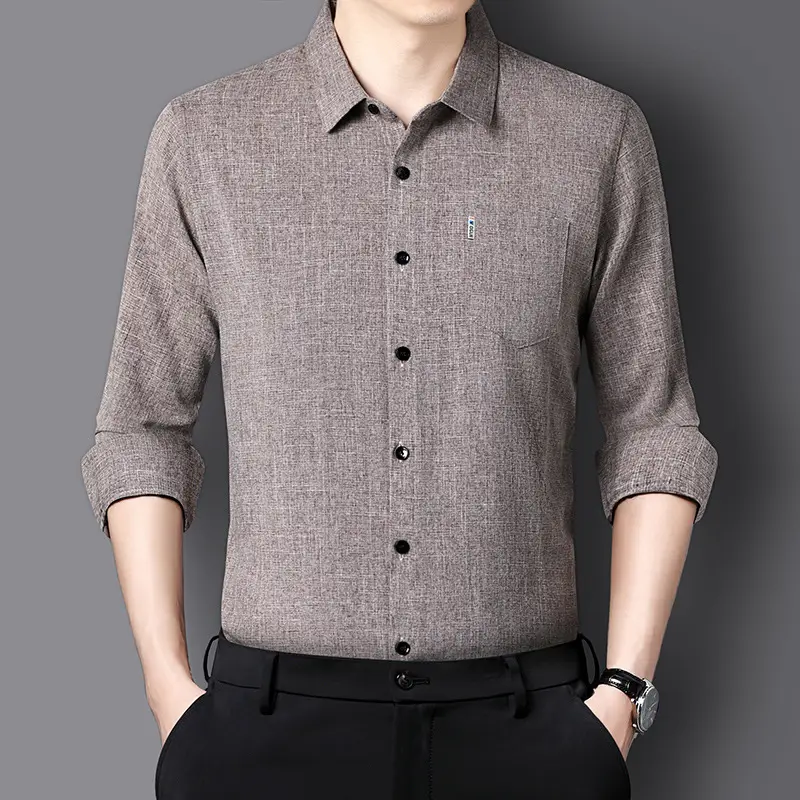 Men Grey Cotton Linen Button Shirt with 3/4 Sleeve - Image 11