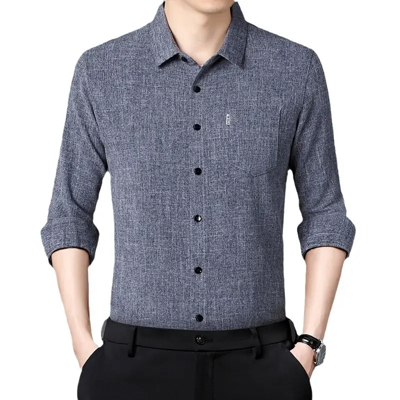 Men Grey Cotton Linen Button Shirt with 3/4 Sleeve - Image 13