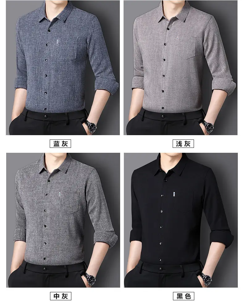 Men Grey Cotton Linen Button Shirt with 3/4 Sleeve — feature 12