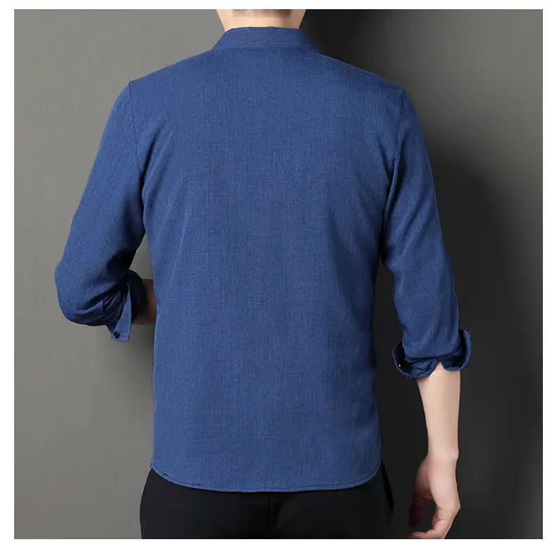 Men Grey Cotton Linen Button Shirt with 3/4 Sleeve — feature 15