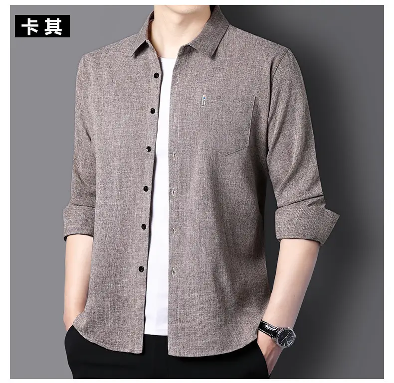 Men Grey Cotton Linen Button Shirt with 3/4 Sleeve — feature 16