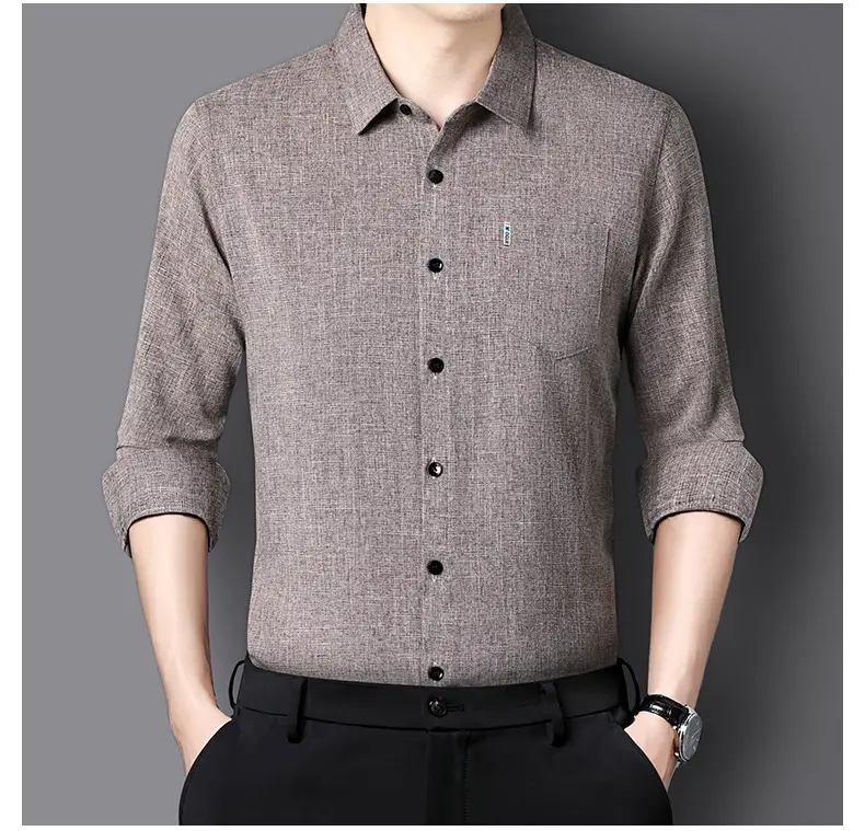 Men Grey Cotton Linen Button Shirt with 3/4 Sleeve — feature 17