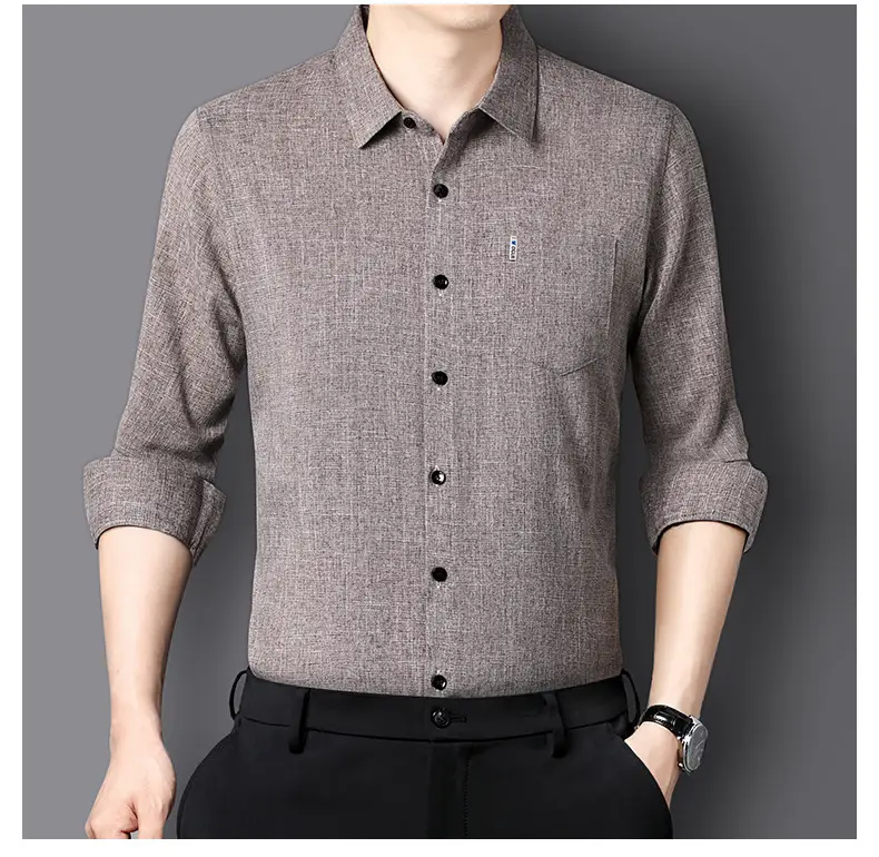 Men Grey Cotton Linen Button Shirt with 3/4 Sleeve — feature 18