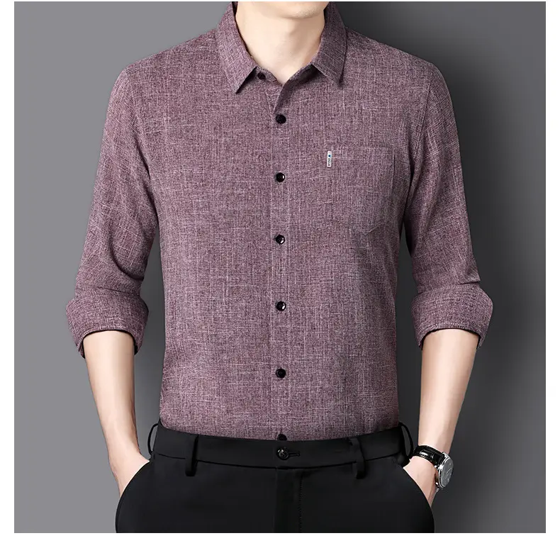 Men Grey Cotton Linen Button Shirt with 3/4 Sleeve — feature 23