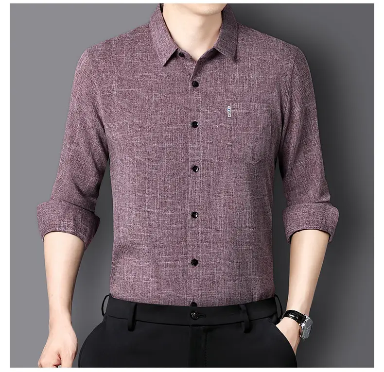 Men Grey Cotton Linen Button Shirt with 3/4 Sleeve — feature 24