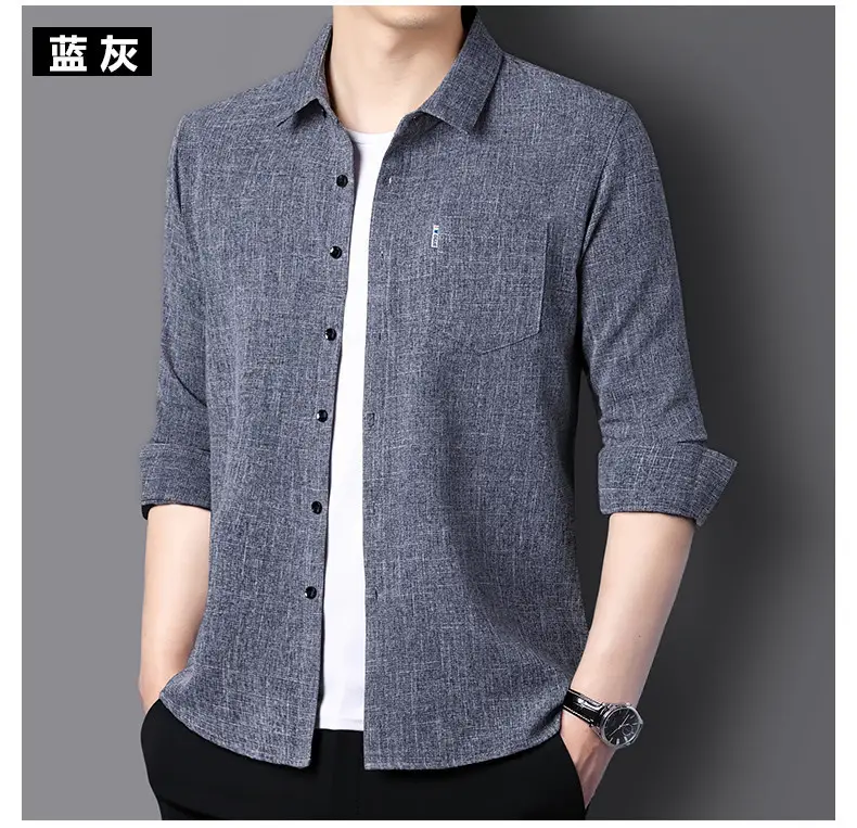 Men Grey Cotton Linen Button Shirt with 3/4 Sleeve — feature 25